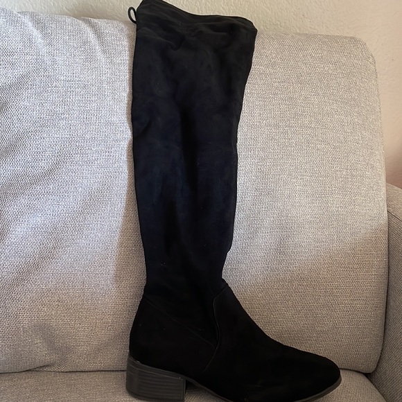 Black Suede Thigh High Boots - Picture 2 of 3